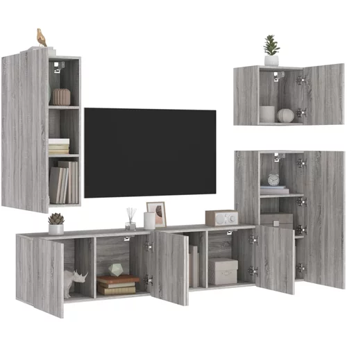  5-dijelni zidni TV elementi siva boja hrasta konstruirano drvo