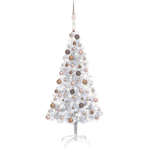 vidaXL umjetno božićno drvce LED s kuglicama srebrno 150 cm PET Cijene