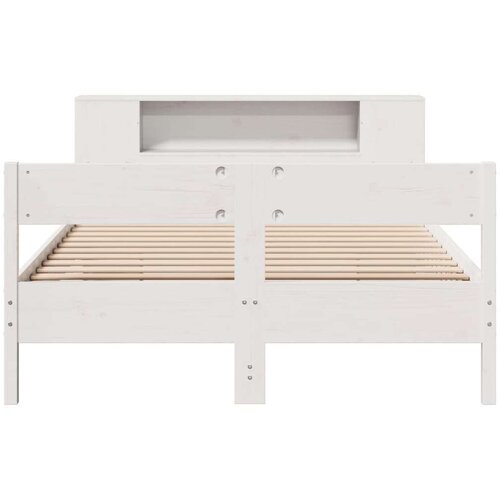VidaXL Krevet s regalom z knjige bez madraca bijeli 135x190cm borovina Slike