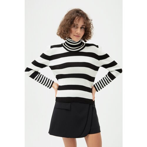 Lafaba Women's Black Turtleneck Striped Knitwear Sweater Slike
