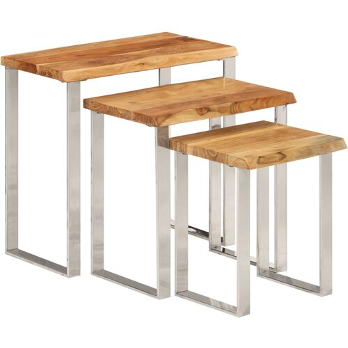  The Living Store Komplet mizic 3 kosi z naravnim robom trden akacijev les - Komplet Mizic, (21440948) Slike