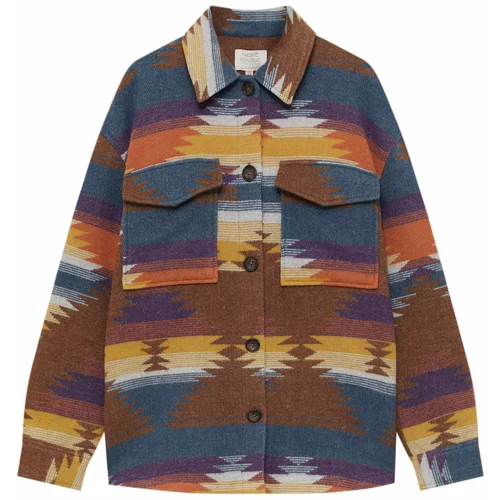 Pull&Bear Prijelazna jakna tamno plava / smeđa / žuta / narančasta