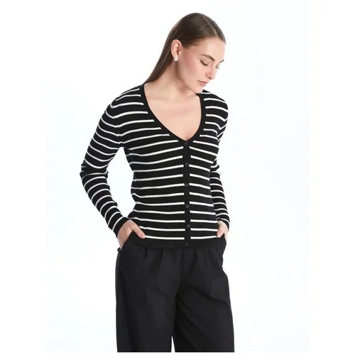 LC Waikiki V-Neck Striped Long Sleeve Women's Knitwear Cardigan