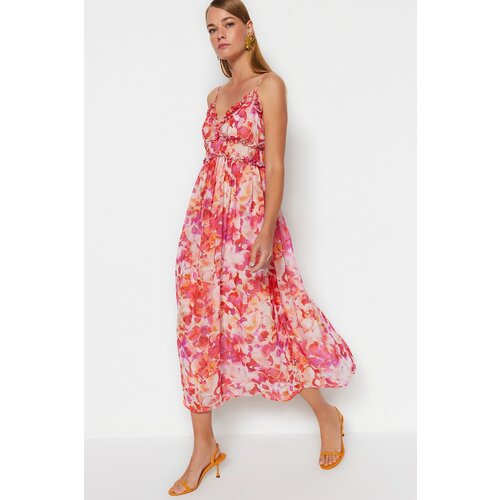 Trendyol Multicolored Ruffle Detailed A-line/Bell Form Maxi Lined Woven Dress Slike