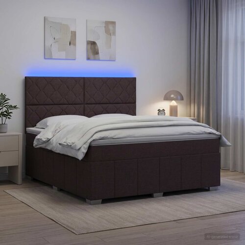  LED okvir za krevet s madracem Tamno smeđa 160 x 200 cm Tkanina Slike