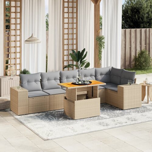 vidaXL 7-dijelni set vrtnih sofa od poliratana s jastucima bež Cijene