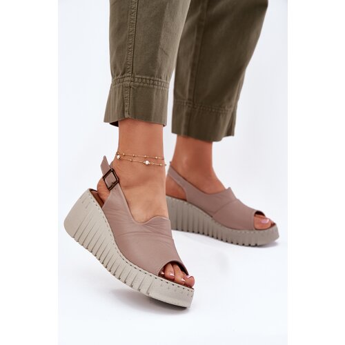 ARTIKER Ladies Sandals Made Of Natural Leather On Wedge Dark Beige Cene