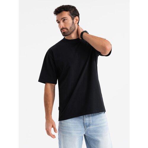 Ombre Men's cotton LOOSE FIT t-shirt with round neckline - black Cene
