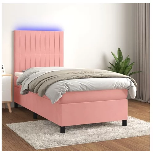 vidaXL Box spring postelja z vzmetnico LED roza 90x200 cm za