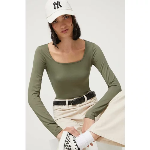 Hollister Co. Majica z dolgimi rokavi ženski, zelena barva