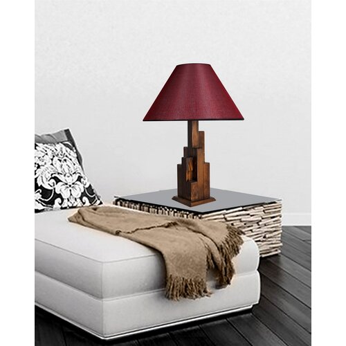 Opviq kule ceviz Ahşap masa Lambası pramit Hasır bordo abajurlu walnutclaret red table lamp Cene