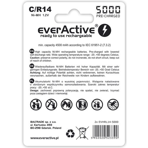 EverActive Rechargeable batteries Ni-MH R14 C 5000 mAh Professional Line Slike