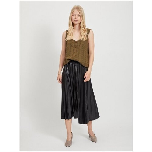 Vila Krila Nitban Midi Skirt - Black Črna Slike