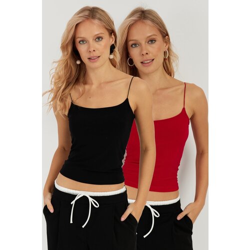 Cool & Sexy Women's Black-Red Double Rope Strappy Blouse GO158 Slike