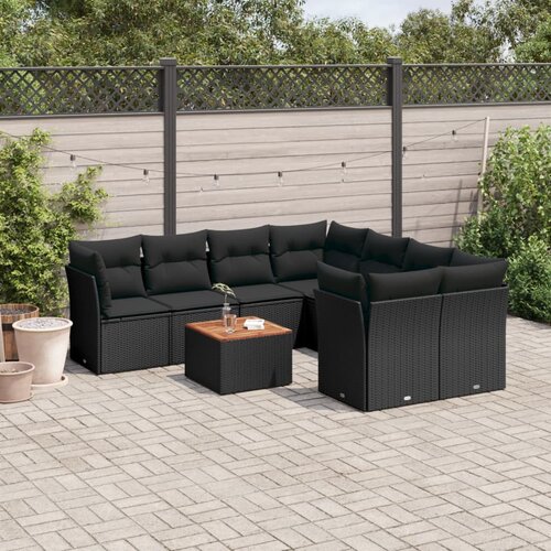 vidaXL 9-dijelni set vrtnih sofa s jastucima crni od poliratana Cijene