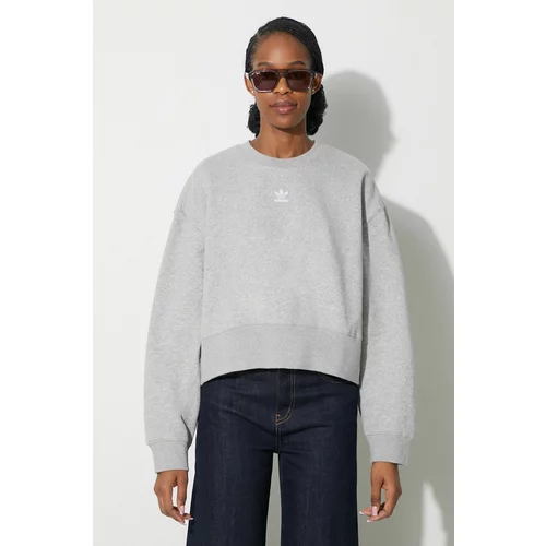 Adidas Pulover Essentials Crew Sweatshirt ženski, siva barva, IA6499