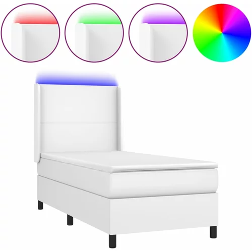 vidaXL Box spring postelja z vzmetnico LED bela 90x200 cm umetno usnje, (20789293)