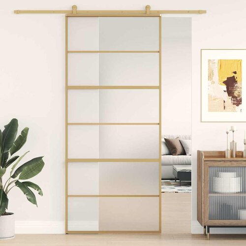 VidaXL Klizna vrata zlatna 90 x 205 cm matirano staklo ESG i aluminij Slike