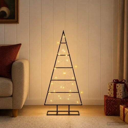  Metalna božićna jelka KUOPIO 90 cm Topla bijela - 90 cm Crna s LED svjetlima Slike