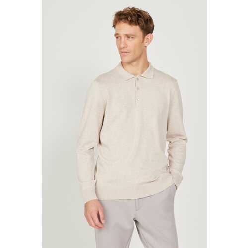 ALTINYILDIZ CLASSICS Men's Beige Melange Standard Fit Regular Fit Polo Neck Knitwear Sweater Cene