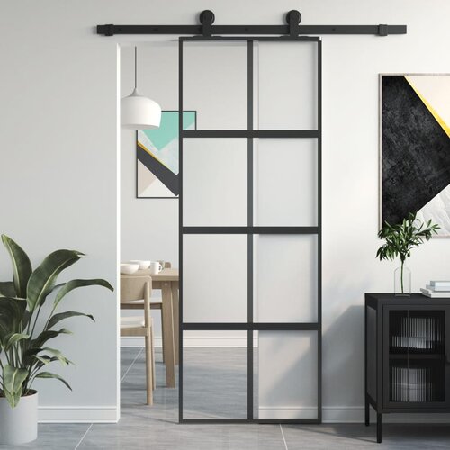 vidaXL Drsna vrata črna 76x205 cm kaljeno steklo in aluminij Cene