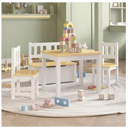  4-delni komplet otroške mize in stolov bel in bež MDF
