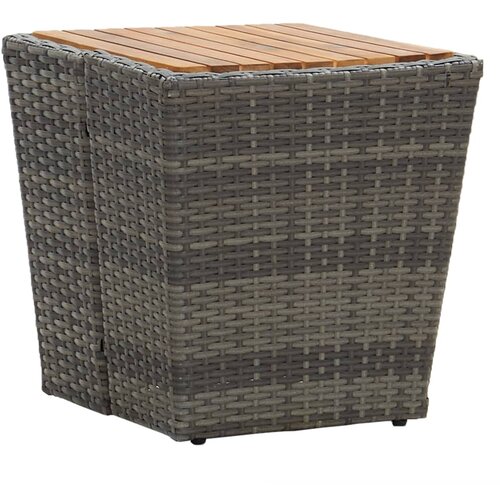 VidaXL Čajna mizica siva 41,5x41,5x43 cm poli ratan in akacijev les Slike