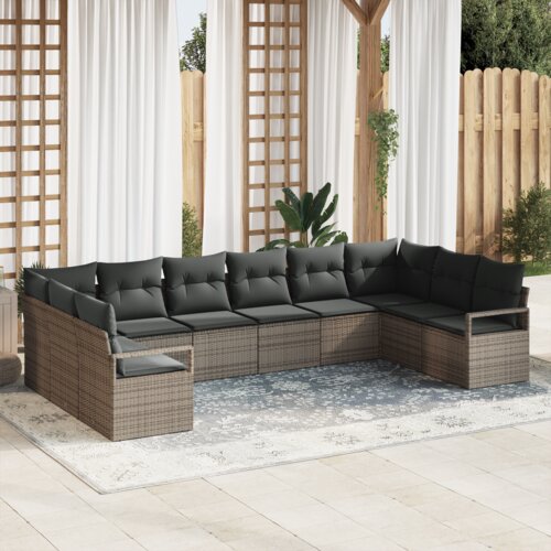 vidaXL vrtna sofa set s 10 deli in blazinami sivega poli ratana Cene