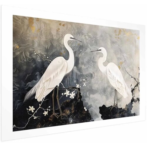  Plakat - Herons and Cherry Blossom - oriental-style illustration depicting birds 90x60 Bez okvira s margom Cijene