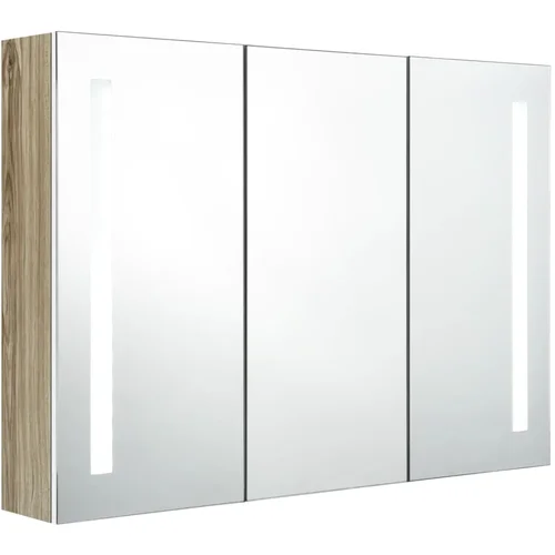 MAISON CHIC LED Kopalniška omarica - Kopalniški kabinet z ogledalom 89x14x62 cm bela in hrast, (21794619)