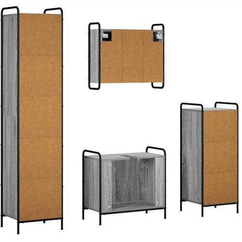 Set ormarića za kupaonicu 4 kom. Siva Sonoma 40 x 36 x 181 cm - Siva Sonoma Ormarić ispod sudopera (2 vrata) + viseći ormarić + Slike