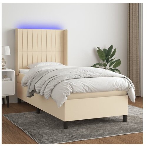  Krevet box spring s madracem LED krem 90x190 cm od tkanine Slike