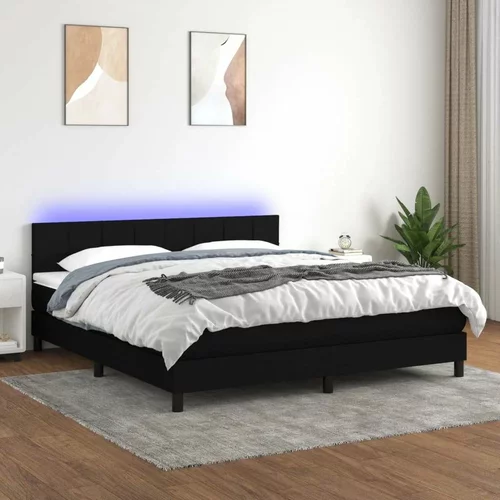  Box spring postelja z vzmetnico LED črna 180x200 cm blago, (20790234)
