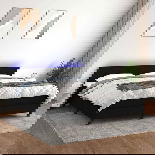  Box spring s madracem LED crni 180x200 cm od tkanine Slike