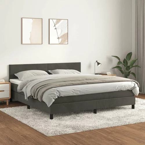  Box spring postelja z vzmetnico temno siva 160x200 cm žamet, (20790611)