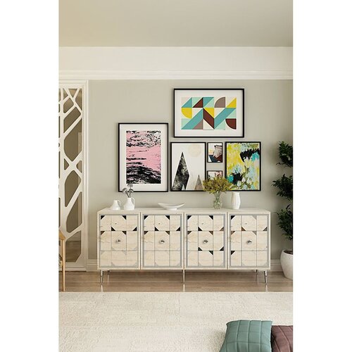 Hanah home komoda Moka 180, 180 cm, bela / travertin / srebrna Cene