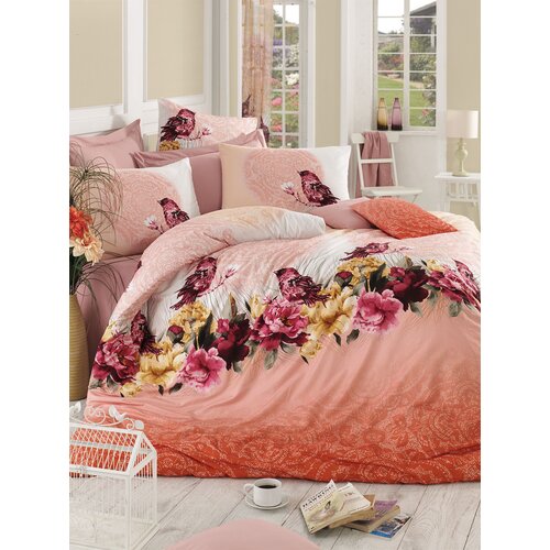 Çalıkuşu - pink pinkorangeredgreenwhite ranforce single quilt cover set Slike