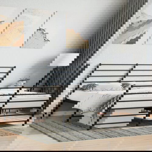 VidaXL Metalni okvir kreveta uzglavlje i podnožje crni 140x200 cm Slike