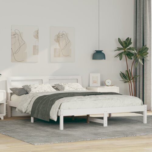 vidaXL Konstrukcija postelje Bela 140 x 200 cm Masivno borovo les Cene
