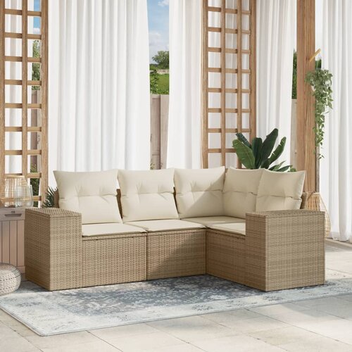 VidaXL 4-dijelni set vrtnih sofa s jastucima bež od poliratana Slike