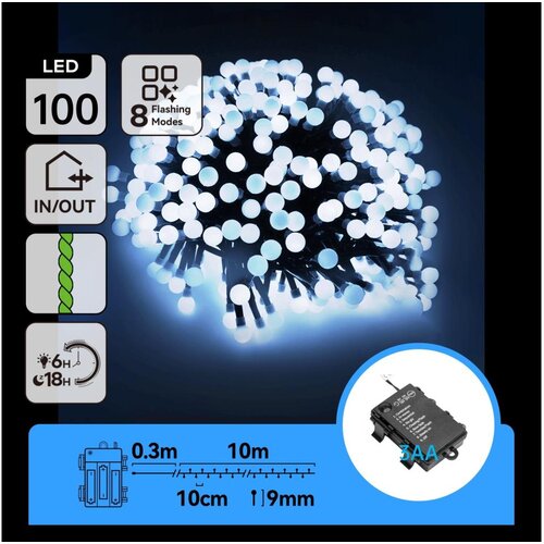 Aigostar LED spolja&amp;scaron;nja novogodi&amp;scaron;nja girlanda 100xLED/8 funkcija 3xAA 10,3m IP44 hladno belo Slike