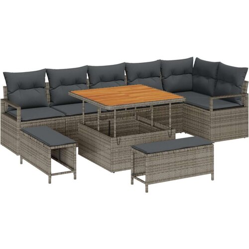  9-delni vrtni sofa set z blazinami siva poli ratan akacija Cene