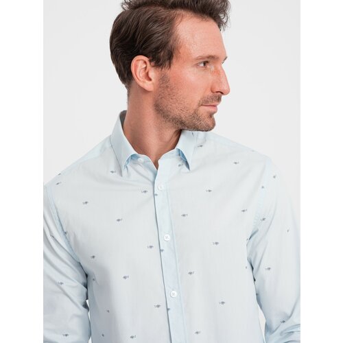 Ombre Classic men's cotton SLIM FIT shirt in fishnet - blue Cene