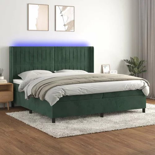  Box spring postelja z vzmetnico LED tem. zelena 200x200cm žamet, (20895047)