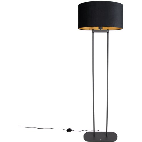 QAZQA Vloerlamp zwart met zwarte ovale kap 50cm - Thijmen Cene