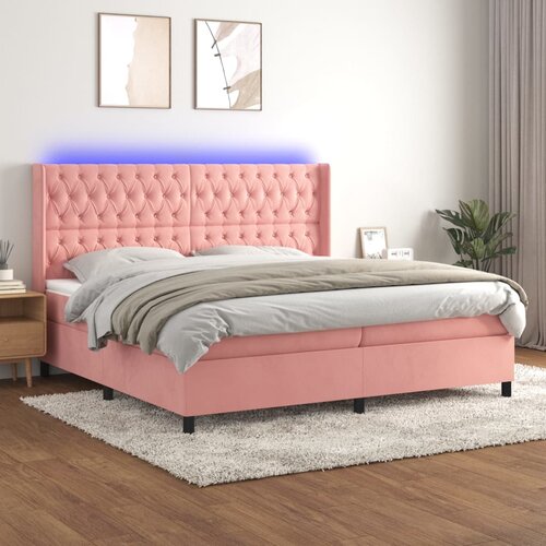VidaXL Krevet box spring s madracem LED ružičasti 200x200cm bar&amp;scaron;unasti Slike