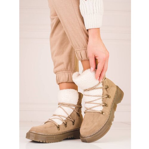 SHELOVET Women&amp;#039;s brown snow boots with sheepskin coat Slike