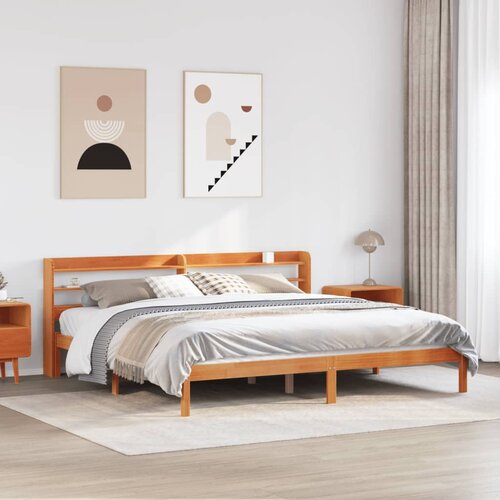 vidaXL Posteljni okvir z vzglavjem voščeno rjava 200x200 cm borovina Cene