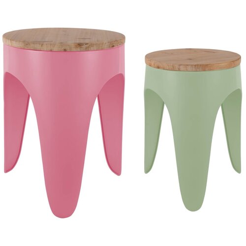 Leitmotiv Zeleni/ružičasti metalni stolići u setu 2 kom Double Funky – Cijene