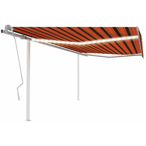 vidaXL Ročno zložljiva tenda z LED lučkami 4,5x3 m oranžna in rjava